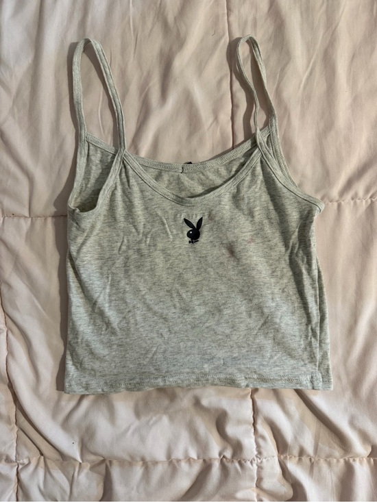 PLAYBOY Tops - PLAYBOY Gray Spaghetti Strap Crop Top with Bunny Emblem